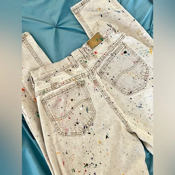 Colorful Paint Splatter Reworked Vintage Levi Denim Jeans - Picture 4 of 6